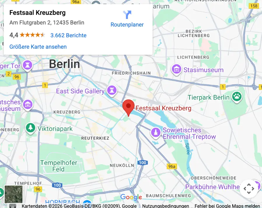 Karte von Berlin mit Fokus auf Festsaal Kreuzberg