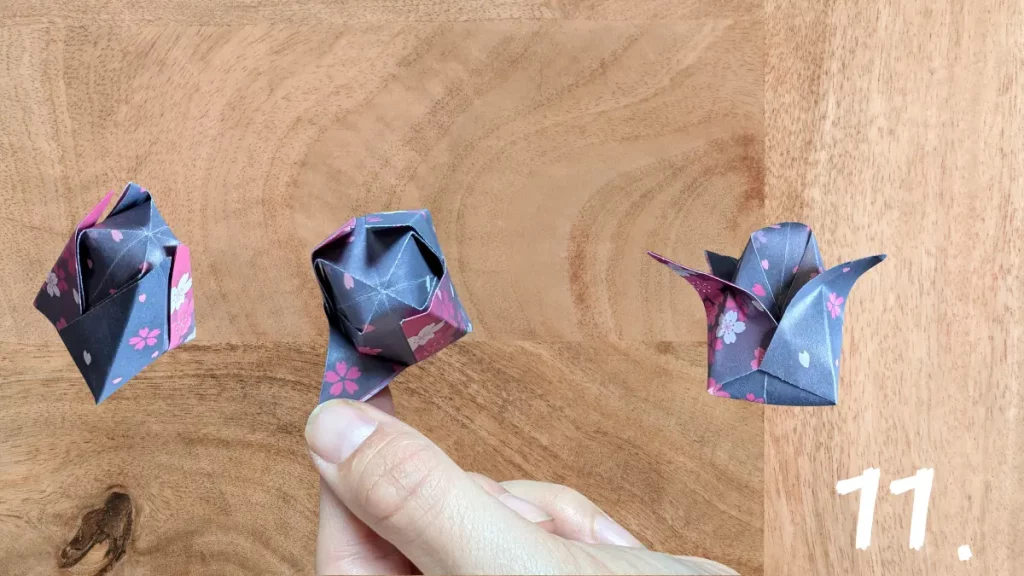 Origami Tulpe Blütenblätter formen – 3D Papierblume im Detail