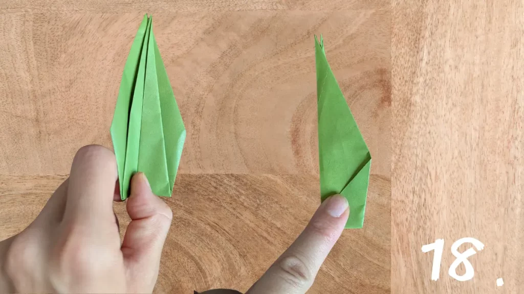 Der Blütenstängel inkl. Blatt wird in der Mitte zusammengefaltet