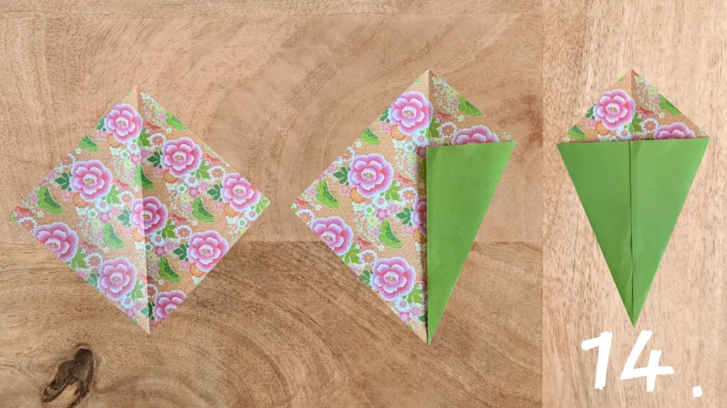Origami Blütenstängel – Seiten zur Mitte falten für schlanke Form