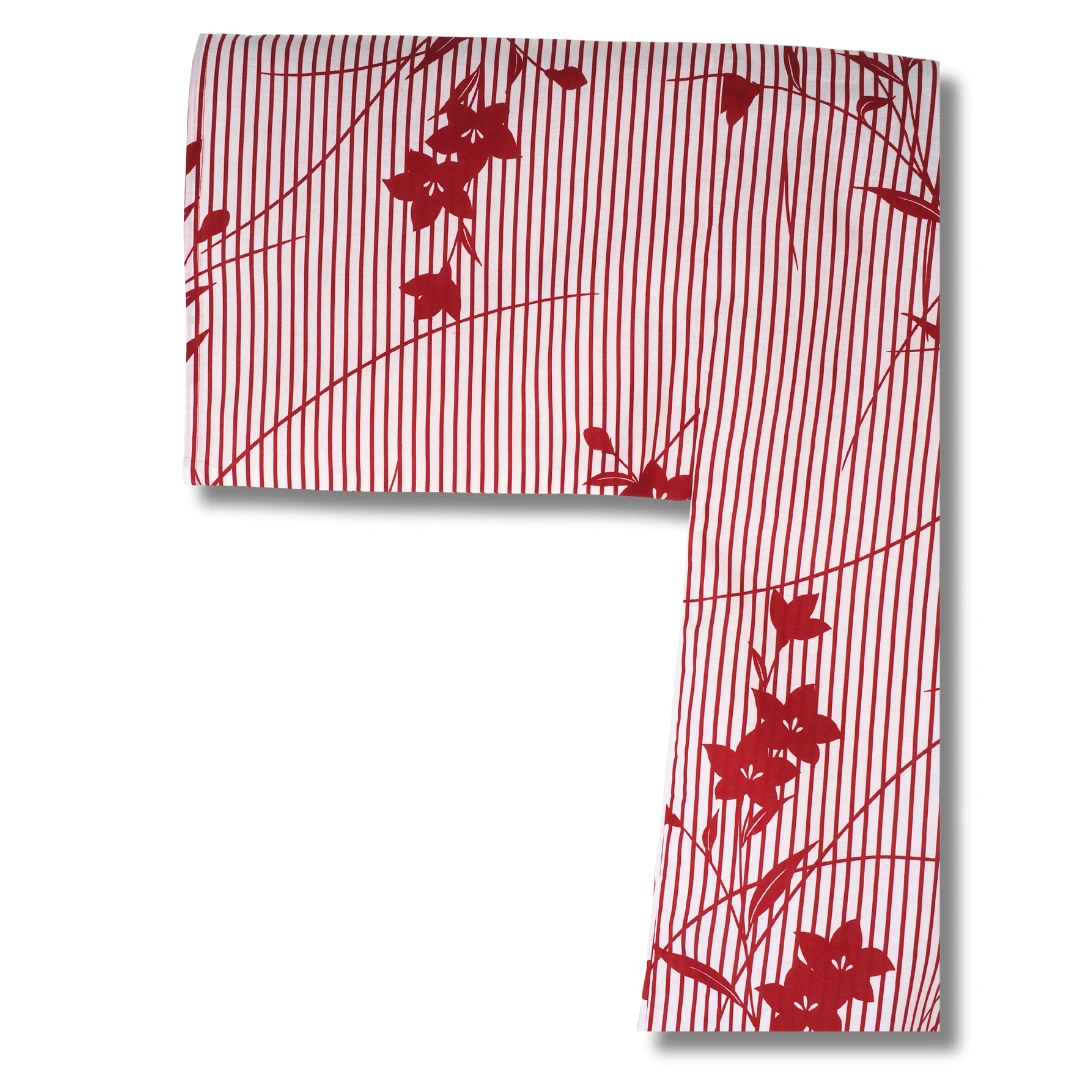 Damen Yukata kurz weiß mit roten Streifen & Blumen Damen Yukata kurz weiß mit roten Streifen & Blumen