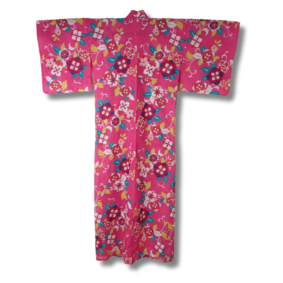Damen Yukata pink mit bunten Blumen Damen Yukata pink mit bunten Blumen