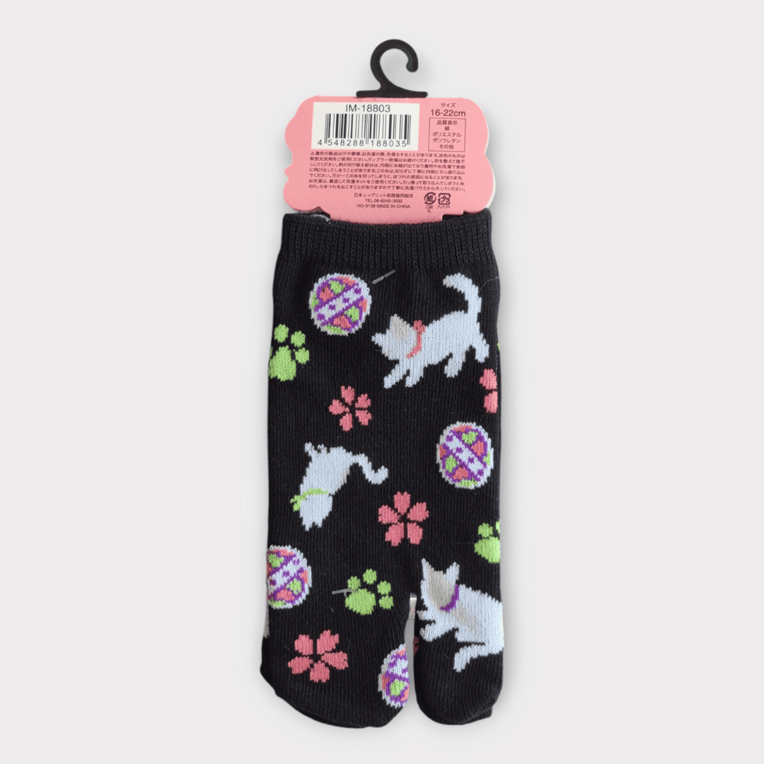 Kinder Tabi Socken Zehensocken Katzen schwarz 26-36