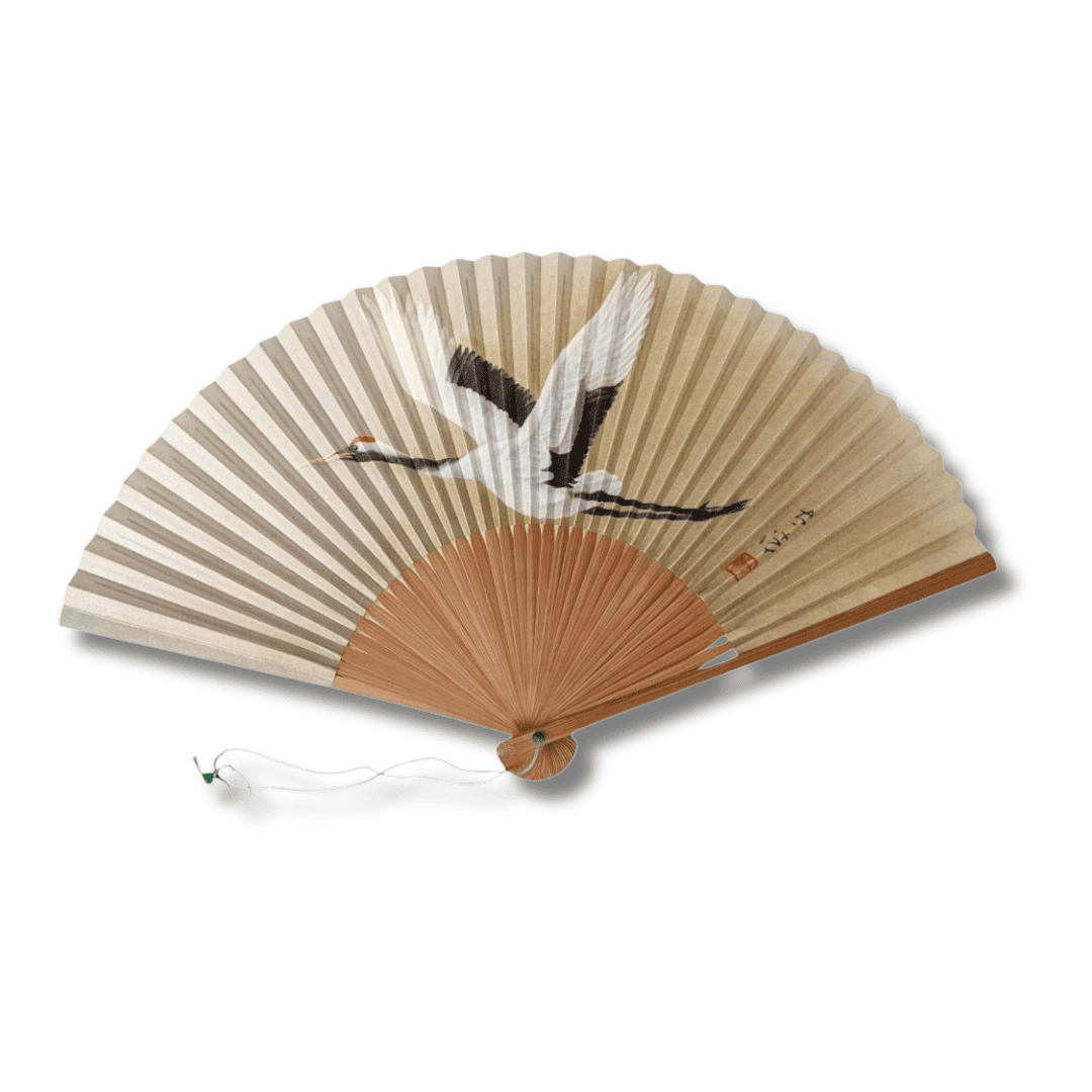Vintage japanischer Sensu Handfächer Kranich