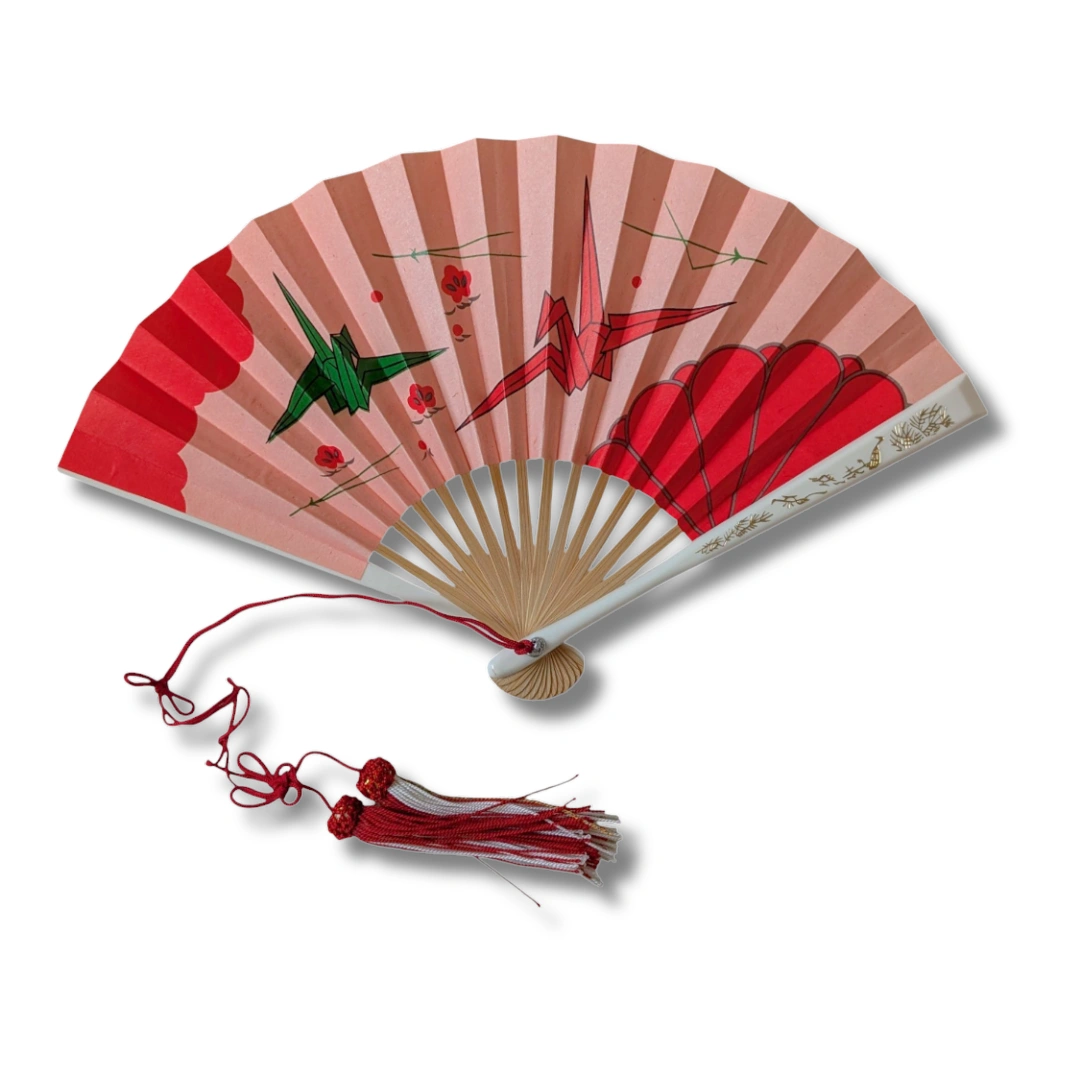 Vintage japanischer Sensu Handfächer Origami-Kraniche
