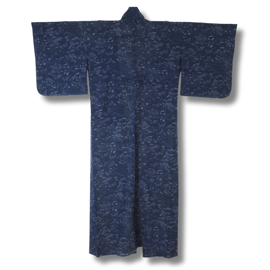 intage Damen Komon Kimono Blau mit Blumen