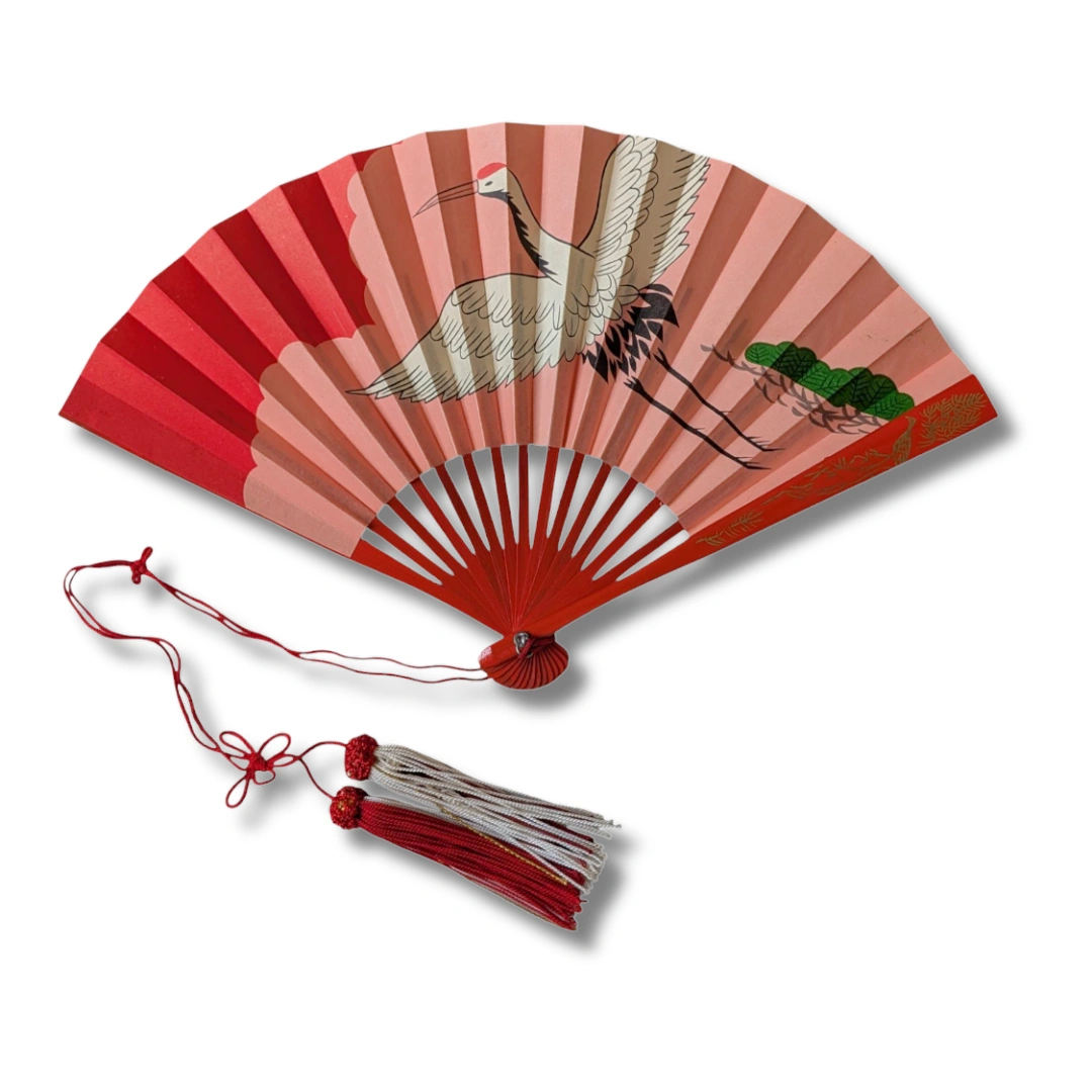 Vintage japanischer Sensu Handfächer Kranich