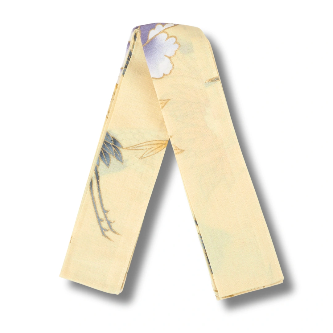 Damen Yukata gelb mit Blumen & Kranichen Damen Yukata gelb mit Blumen & Kranichen