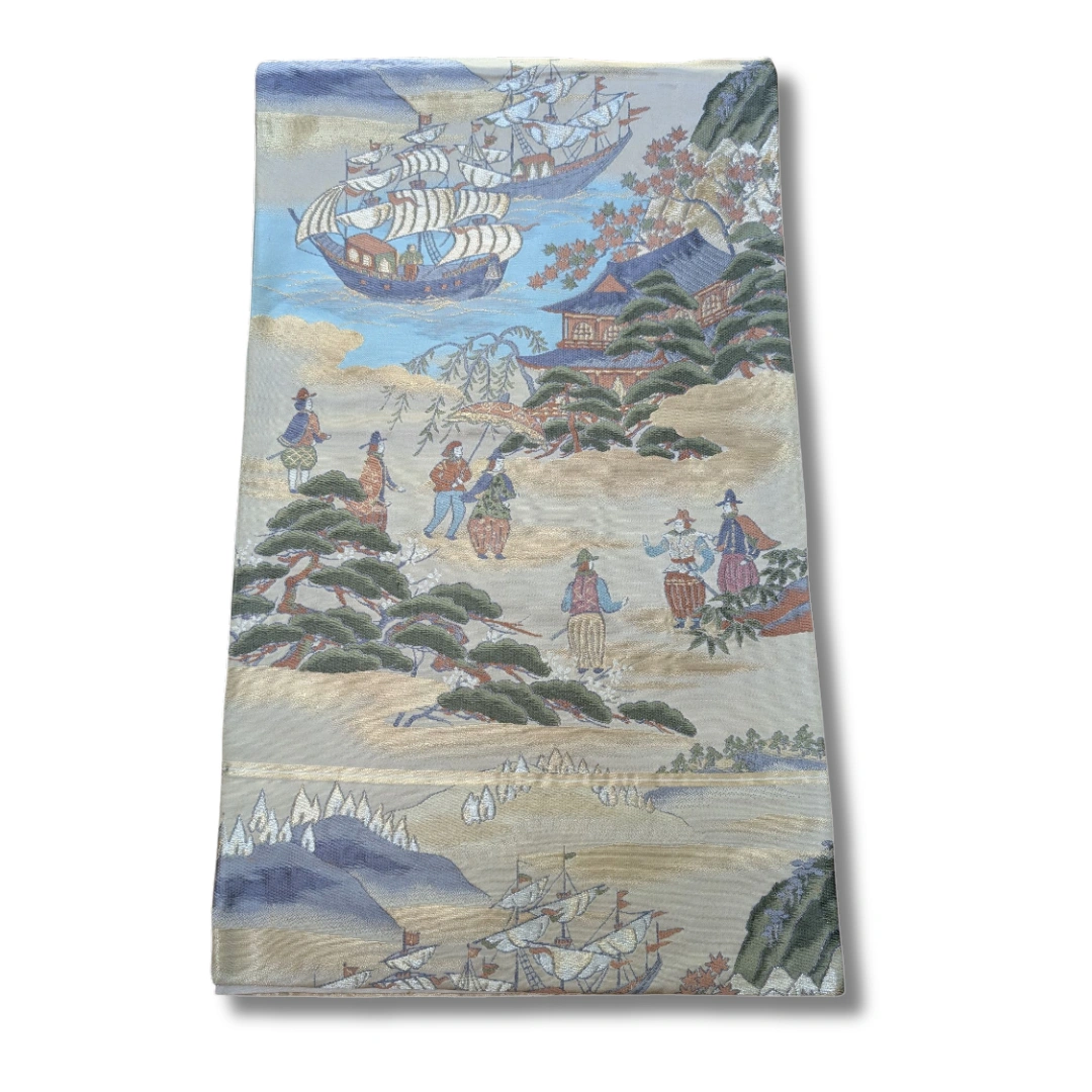 Vintage Fukuro Obi europäische Schiffe