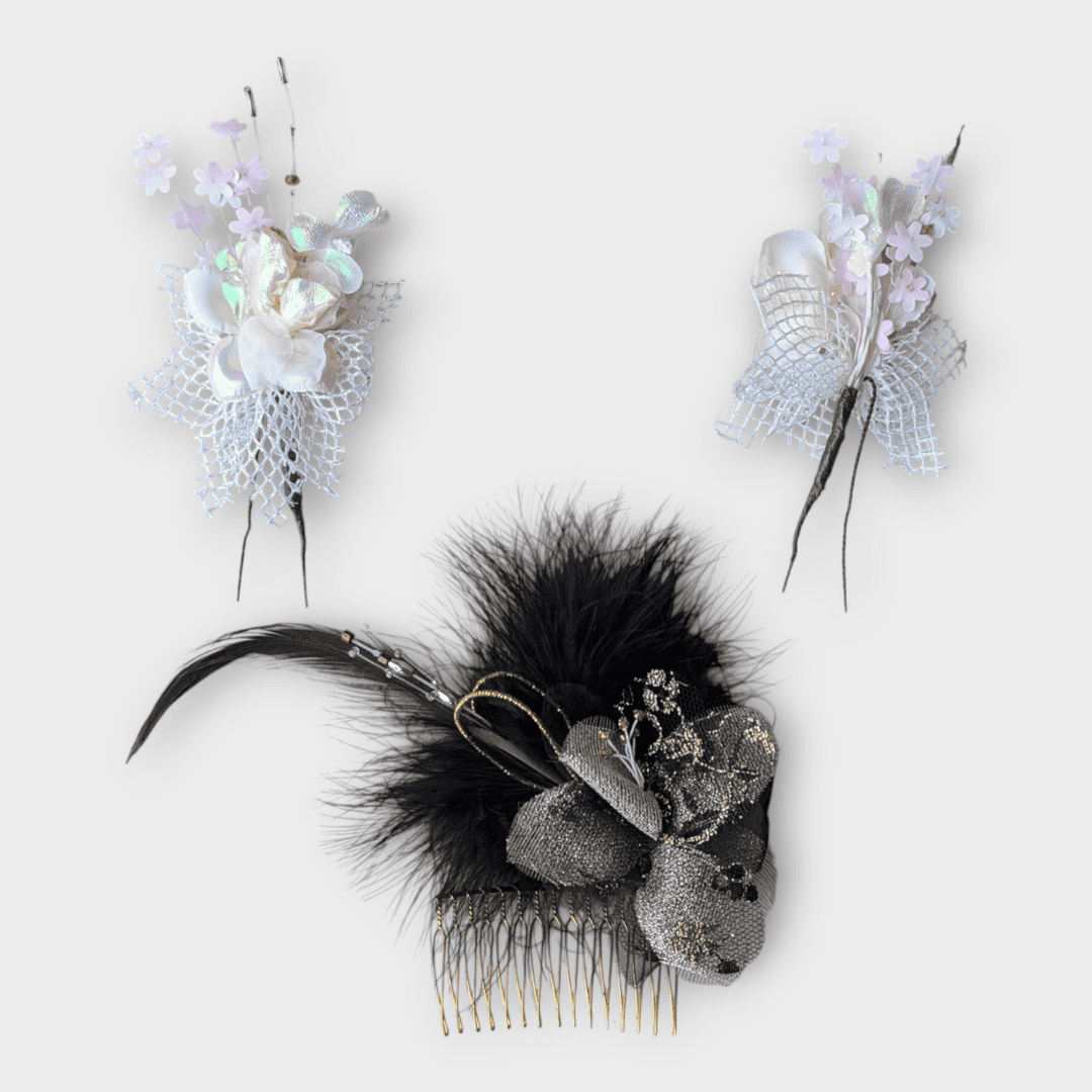 Vintage Kanzashi Set 3-teilig weiß