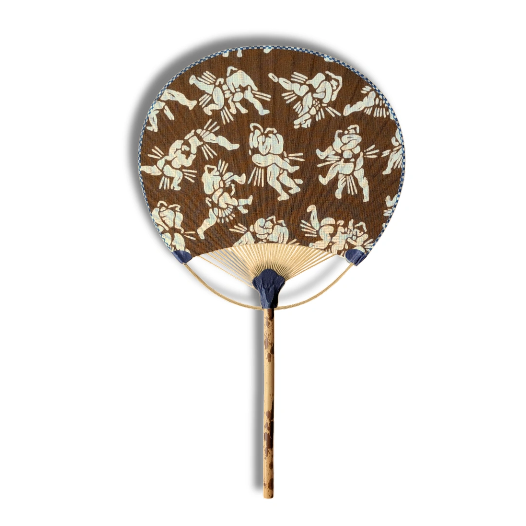 Vintage Uchiwa-Fächer Sumoringer braun