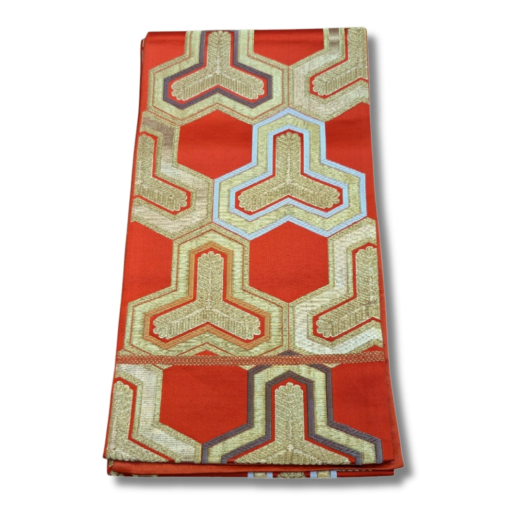 Vintage Fukuro Obi Style Orange Bishamon Kikko