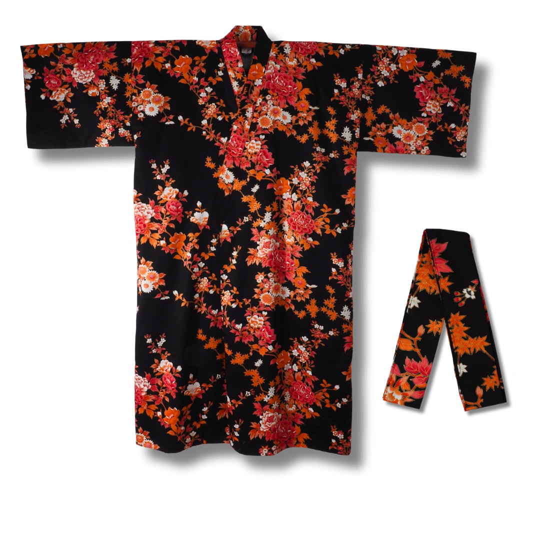 Plus Size Damen Yukata Pfingstrosen und Kirschblüten