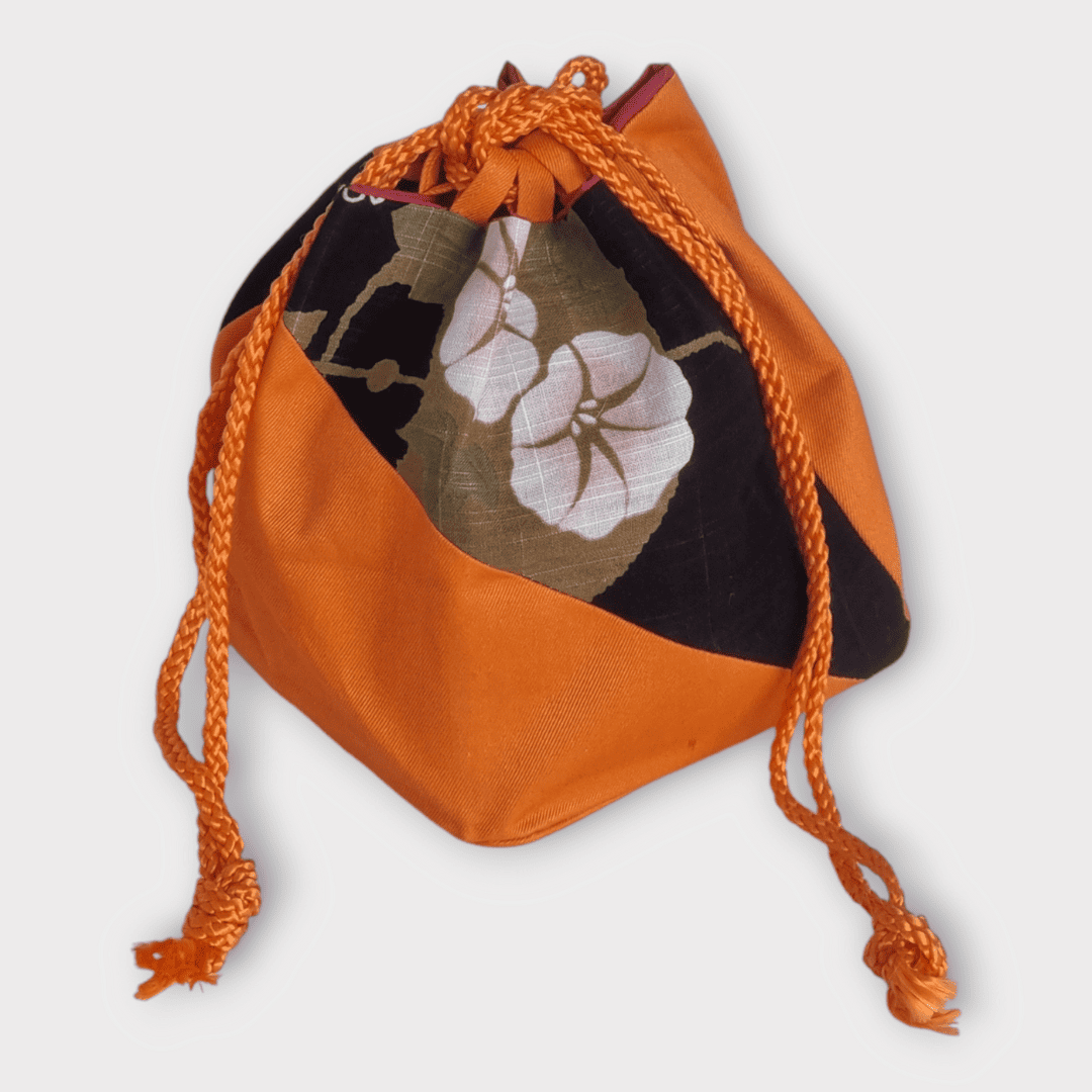 Vintage Kinchaku Beutel Wendetasche Pink / Orange, Schwarz