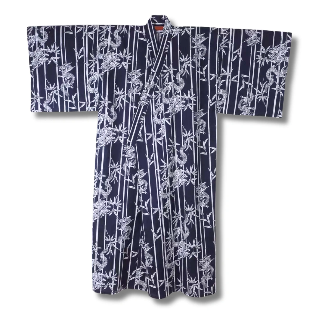 Herren Yukata dunkelblau mit weißen Drachen Herren Yukata dunkelblau mit weißen Drachen