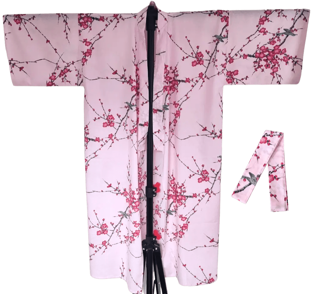 Plus Size Yukata Pflaumenblüte rosa inkl. Obi