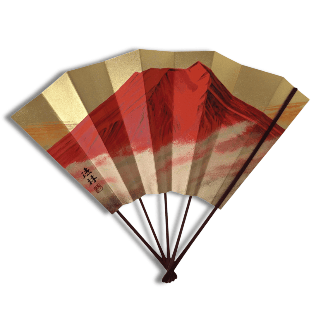 Vintage Mai-Ougi japanischer Handfächer Tanzfächer Aka Fuji
