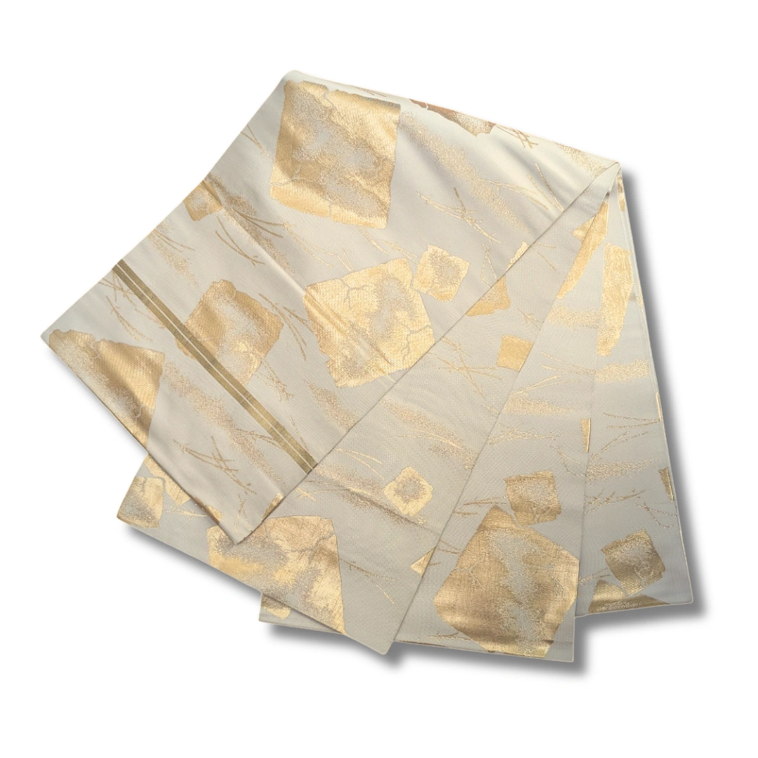 Vintage Maru Obi Elfenbein mit goldenen Akzenten