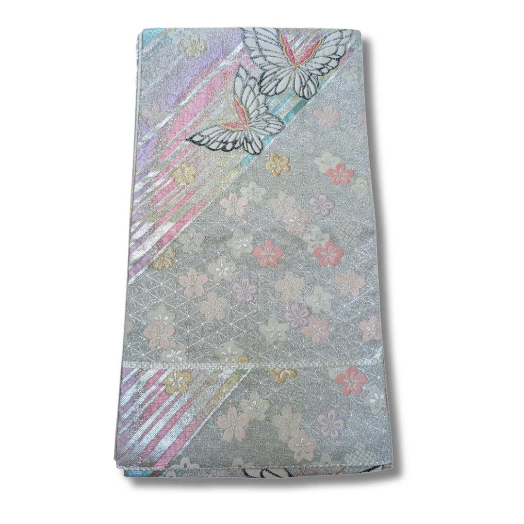 Vintage Fukuro Obi pastellfarben Sakura & Schmetterlinge