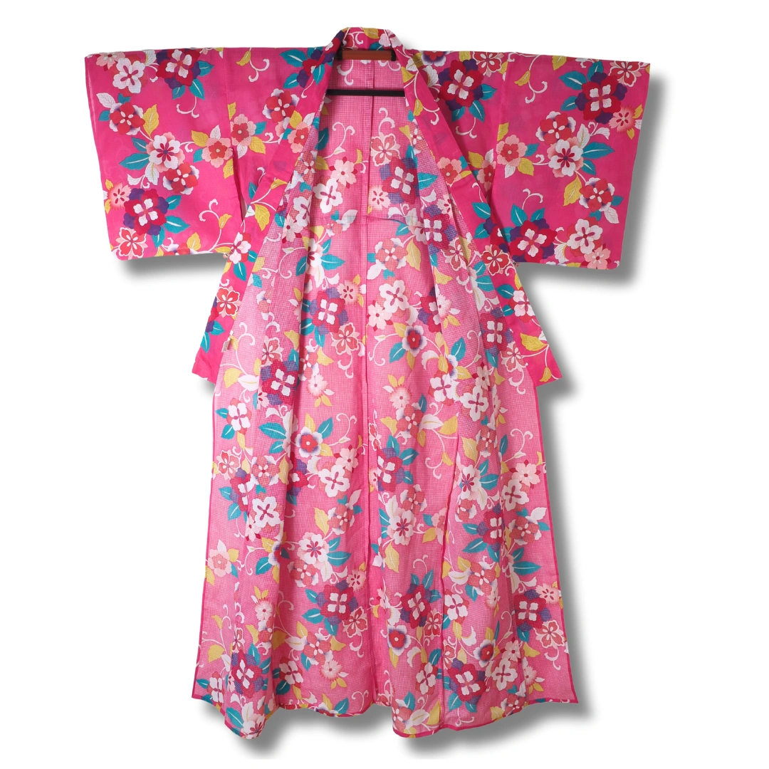 Damen Yukata pink mit bunten Blumen Damen Yukata pink mit bunten Blumen