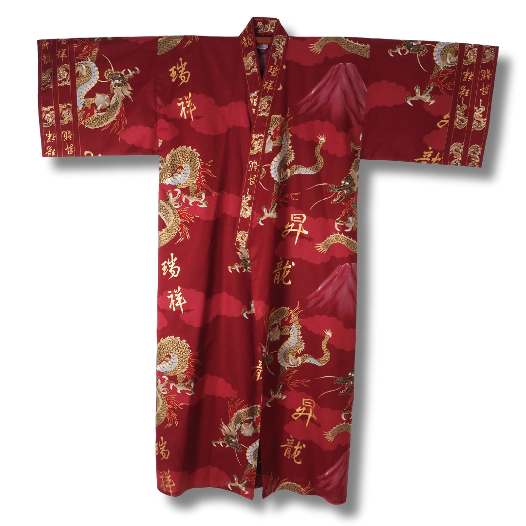 Herren Yukata dunkelrot mit goldenen Drachen Herren Yukata dunkelrot mit goldenen Drachen
