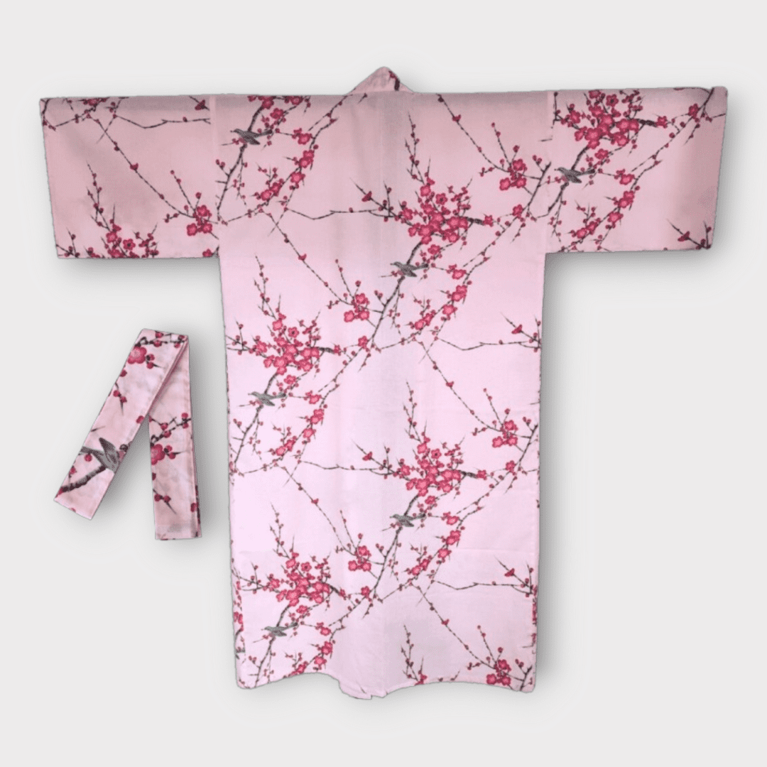 Plus Size Yukata Pflaumenblüte rosa inkl. Obi