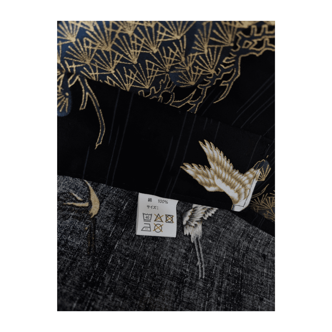 Plus Size Yukata Kranich Schwarz inkl. Obi