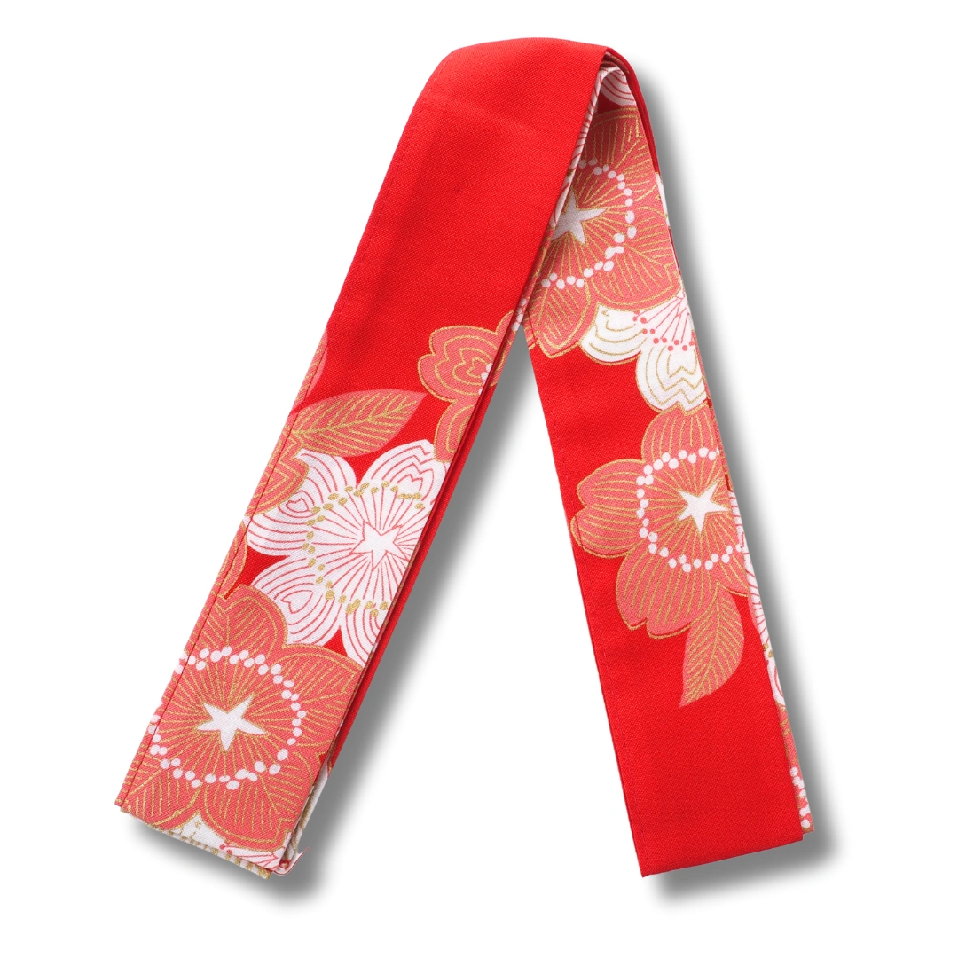 Damen Yukata kurz rot mit Kranichen & Blumen Damen Yukata kurz rot mit Kranichen & Blumen