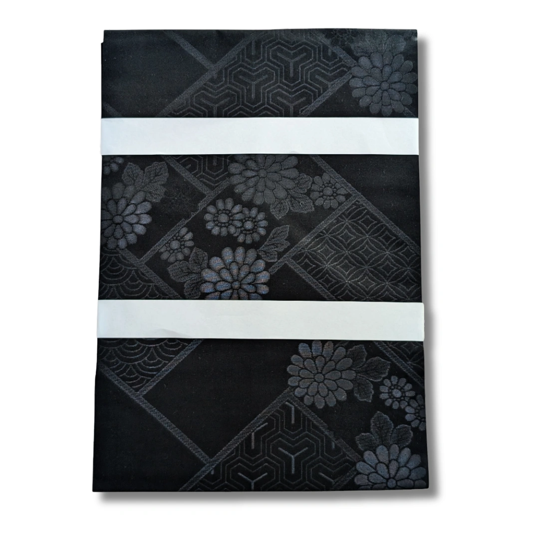 Vintage Nagoya Shitate Nagoya Obi Schwarz mit geometrischen Mustern