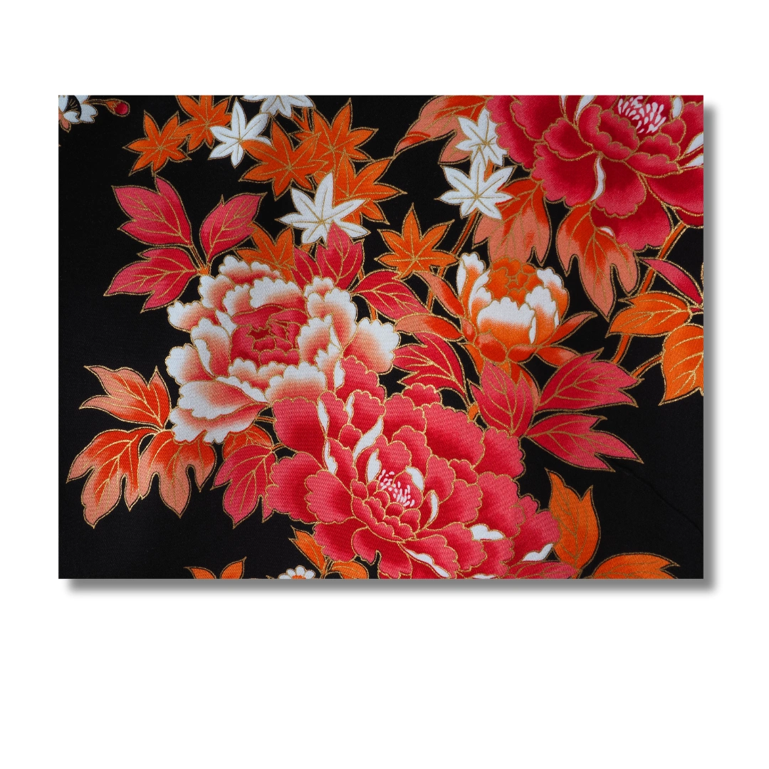 Plus Size Damen Yukata Pfingstrosen und Kirschblüten