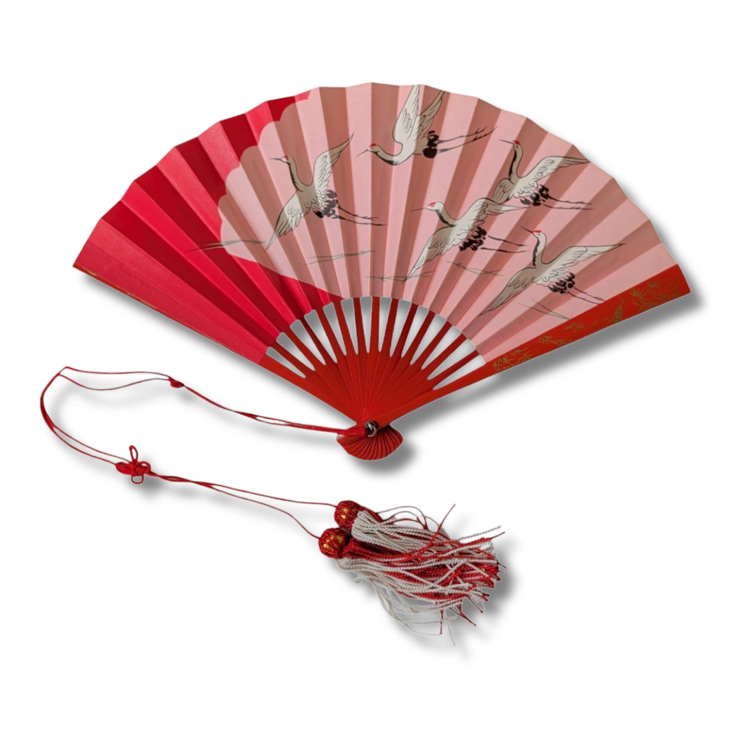 Vintage japanischer Sensu Handfächer Kraniche
