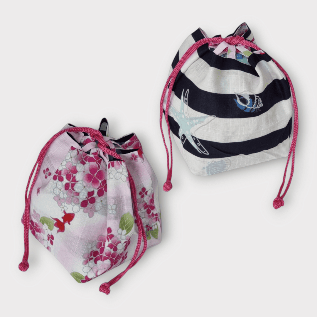 Kinchaku Beutel Wendetasche Rosa-gestreift