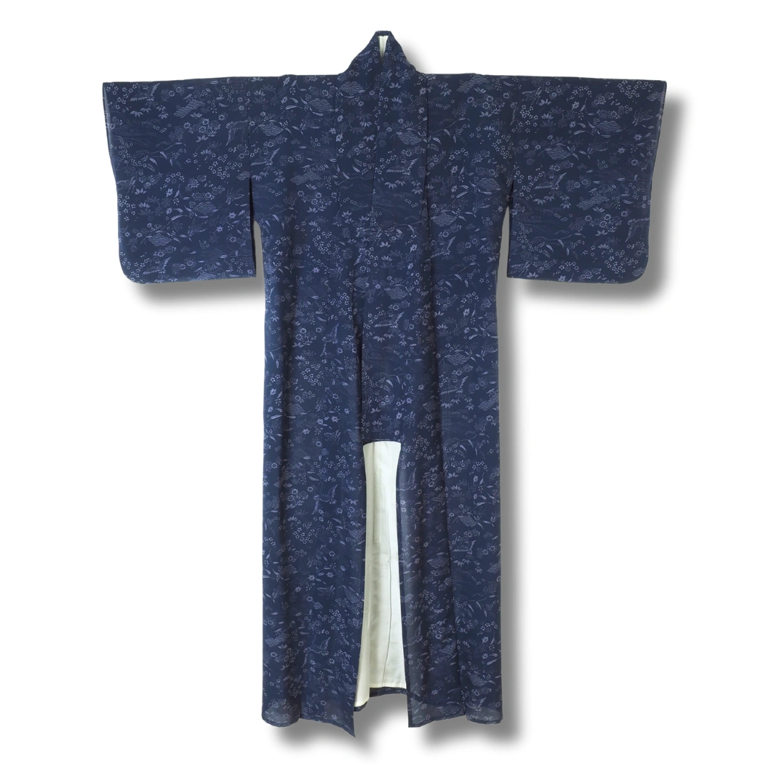 intage Damen Komon Kimono Blau mit Blumen