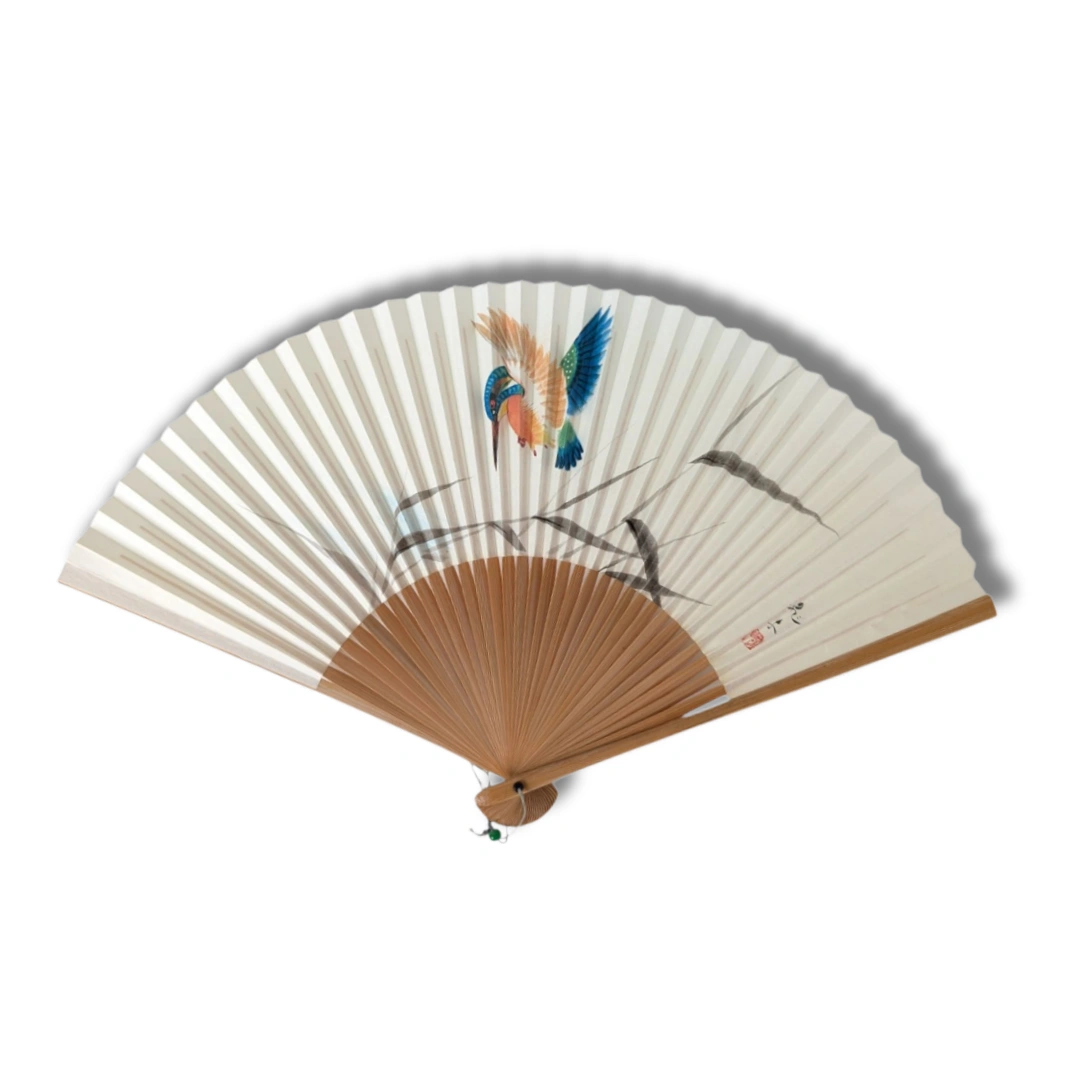 Vintage japanischer Sensu Handfächer Eisvogel