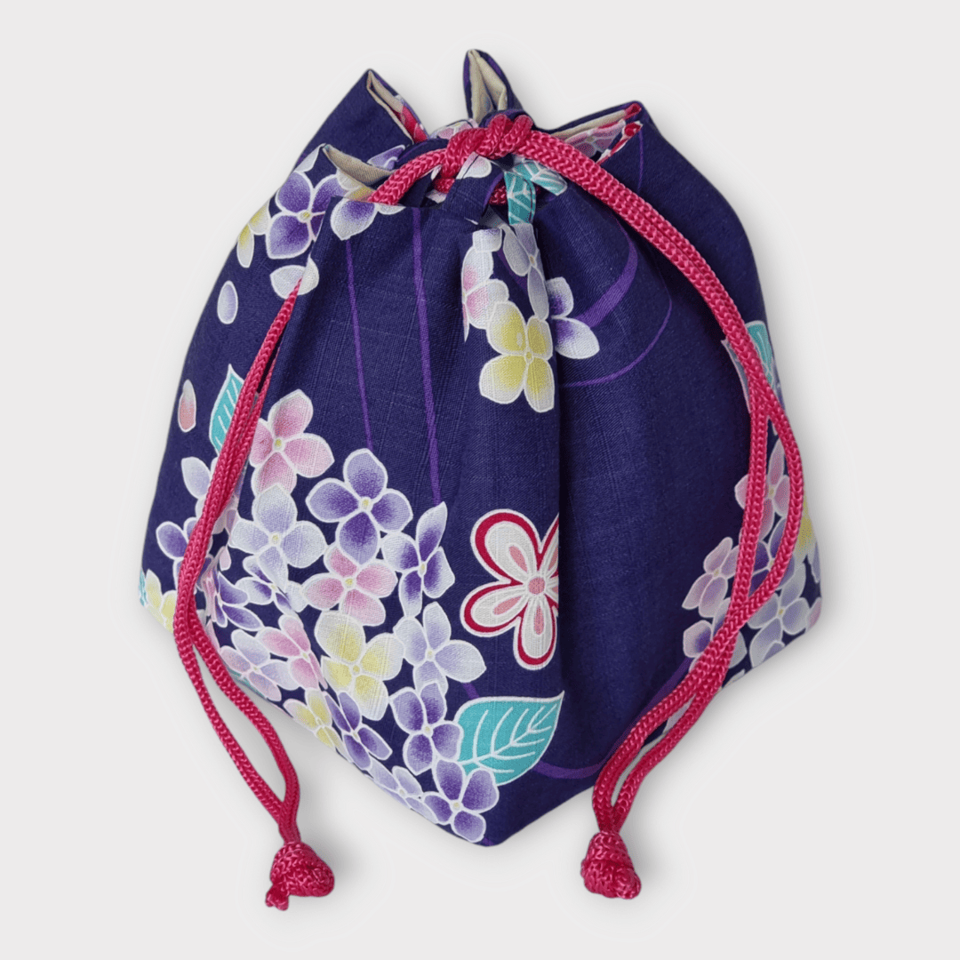 Kinchaku Beutel Wendetasche lila-weiß