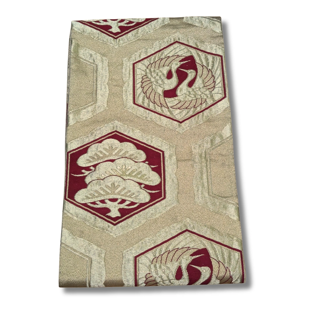 Vintage Fukuro Obi Gold mit Kranichen