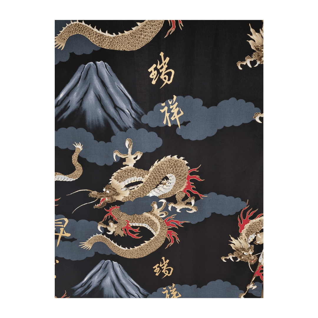 Plus Size Yukata Drache und Fuji schwarz inkl. Obi