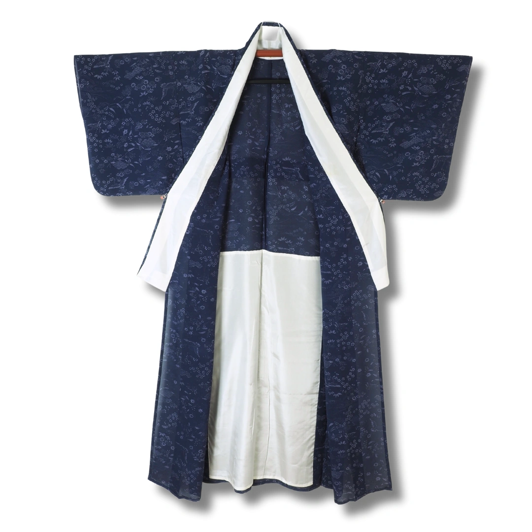 intage Damen Komon Kimono Blau mit Blumen