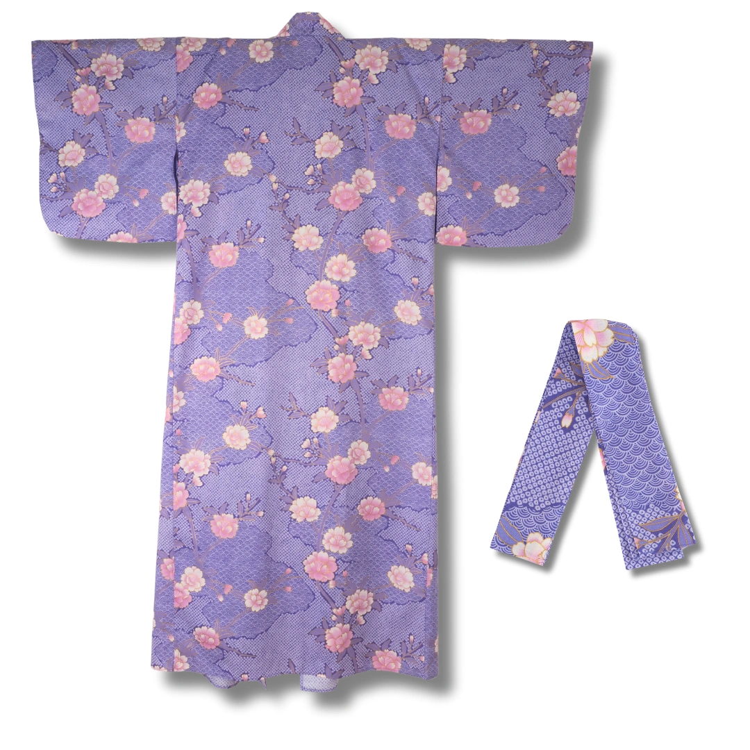 Damen Yukata – Lila mit Blumen