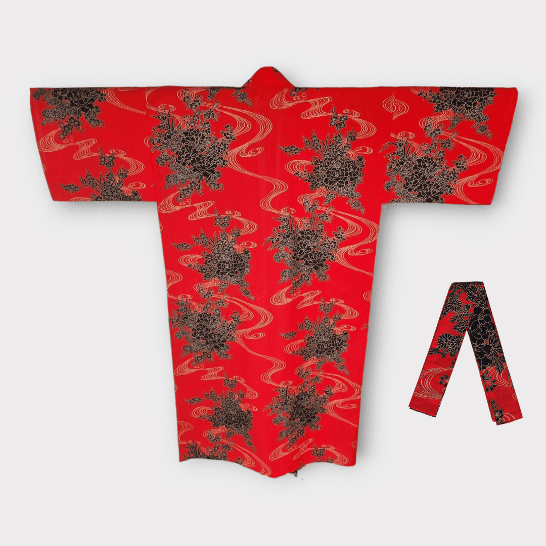 Plus Size Yukata Kawa Rot inkl. Obi