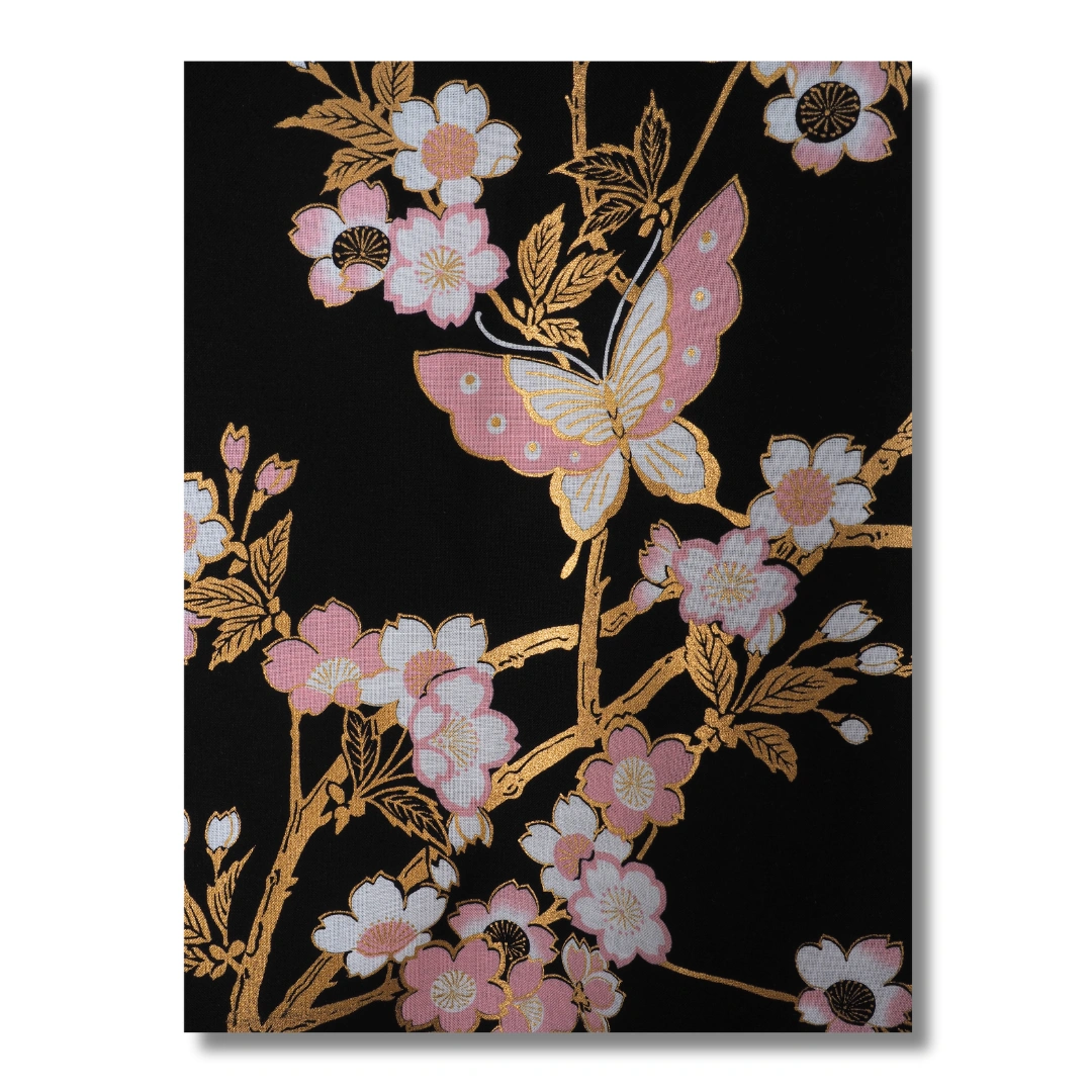 Damen Yukata – Schwarz mit rosa & weißen Blüten Damen Yukata – Schwarz mit rosa & weißen Blüten