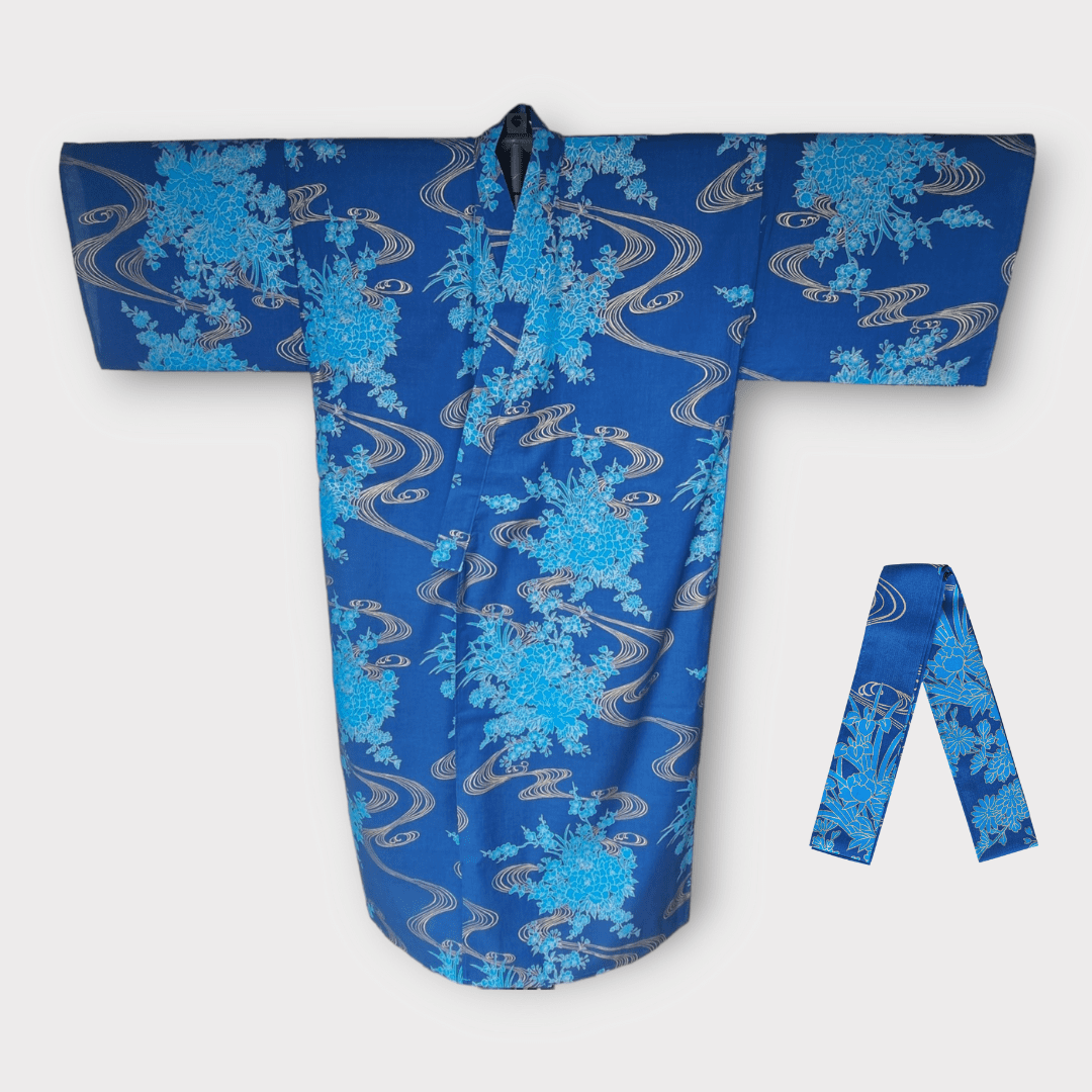 Plus Size Yukata Kawa Blau inkl. Obi