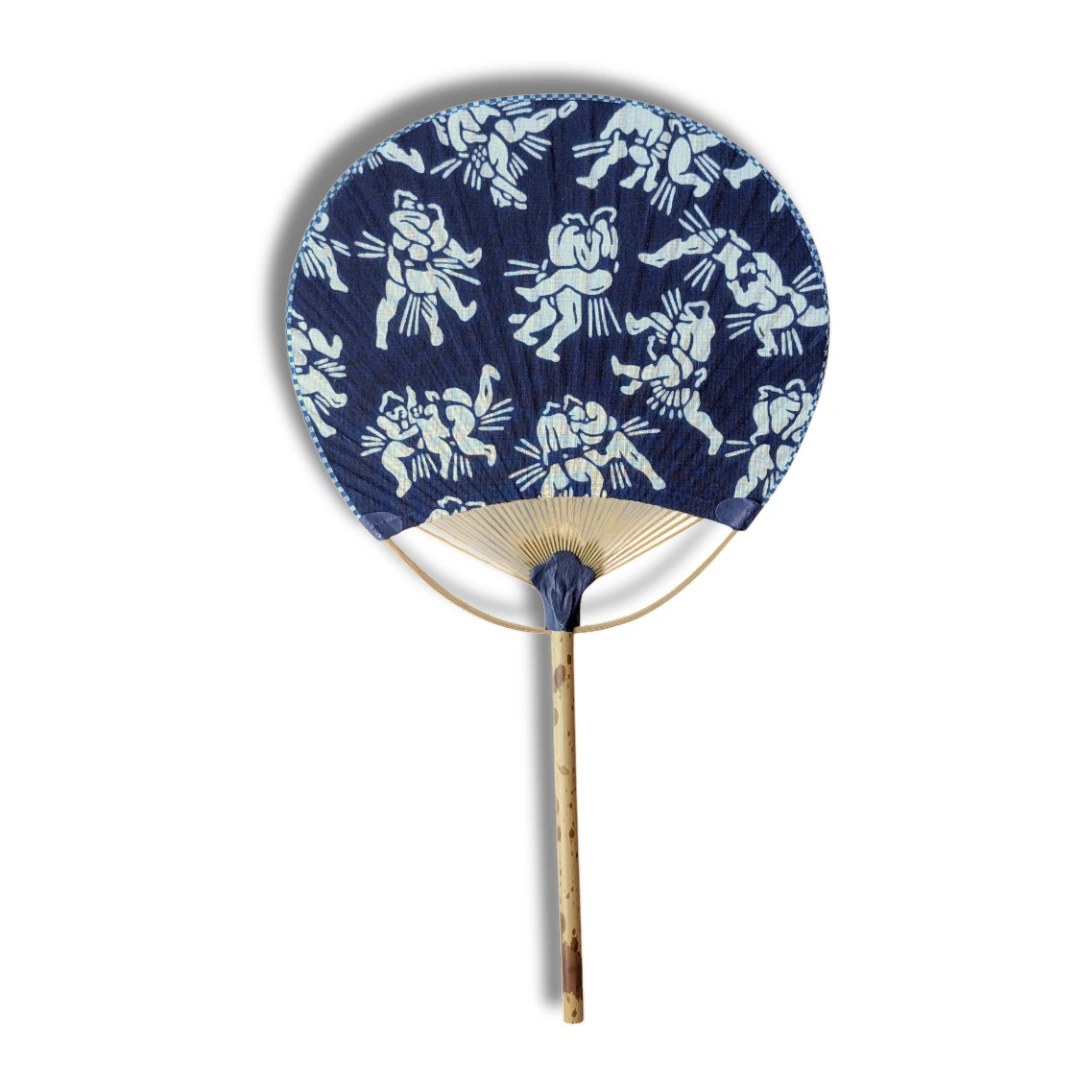 Vintage Uchiwa-Fächer Sumoringer blau