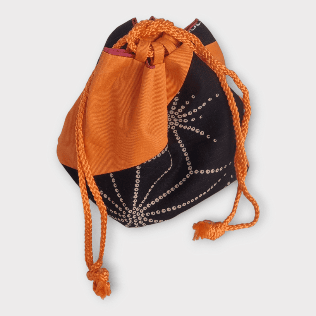 Vintage Kinchaku Beutel Wendetasche Pink / Orange, Schwarz