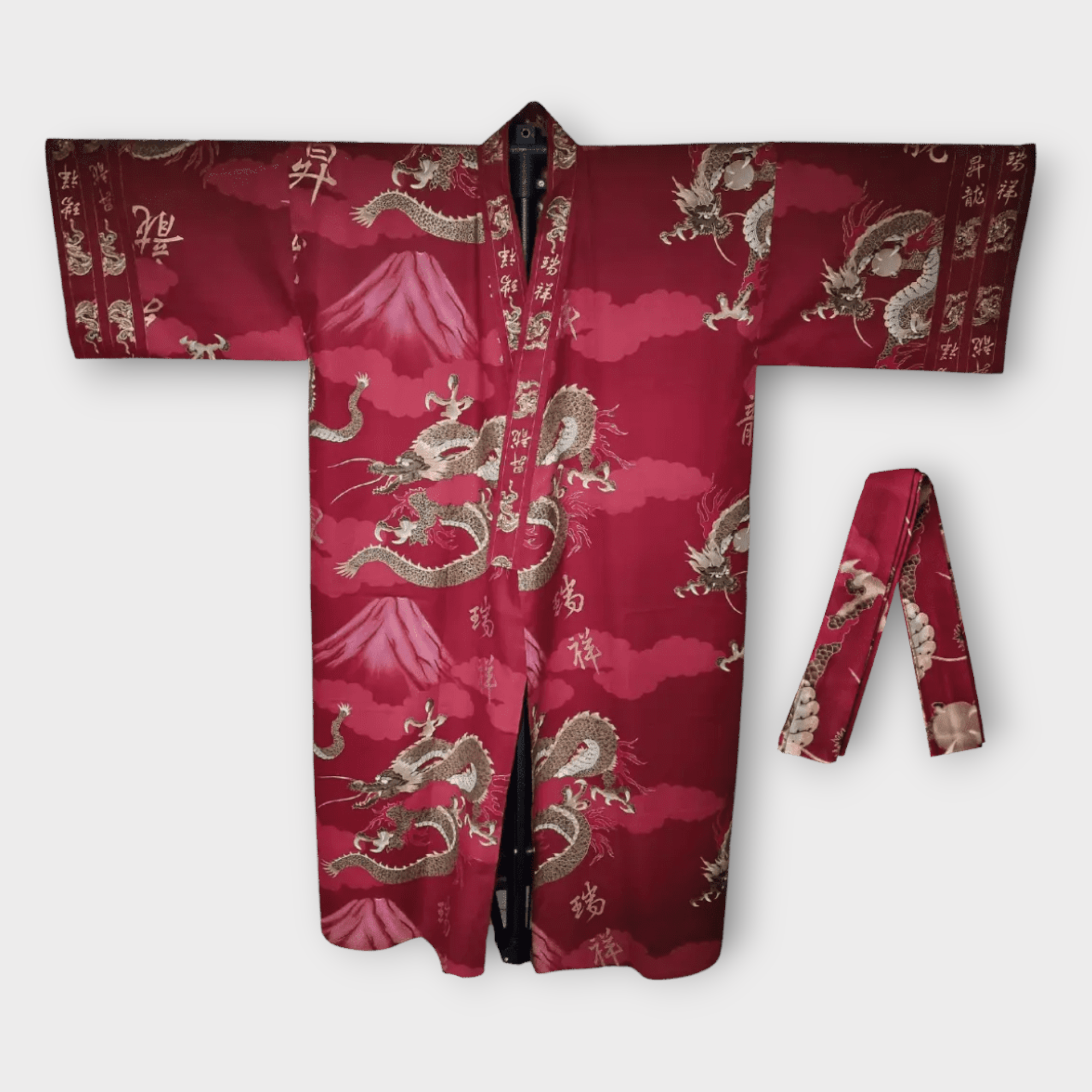 Plus Size Yukata Drache und Fuji rot inkl. Obi